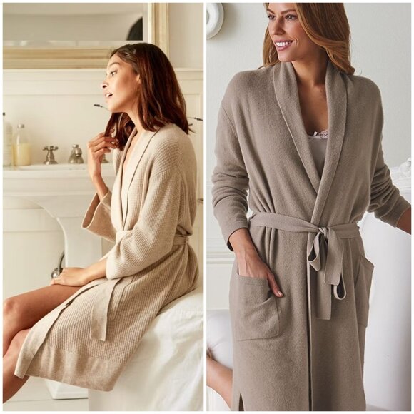 FRONTGATE 100% Cashmere Robe Belted Knit 2-Ply Loungewear size L/XL Minimalist - Picture 1 of 13